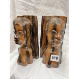 PAIR OF AFRICAN HARDWOOD CARVED FIGURAL BOOKENDS