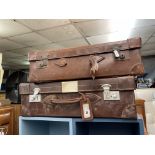TWO EARLY 20TH CENTURY LEATHER STITCHED SUITCASES