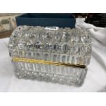 CUT LEAD GLASS CRYSTAL TRINKET CASKET WITH BUTTON/CANE DESIGN AND STAR BUST BASE (WITH BOX)