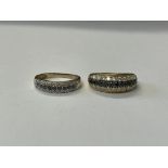 TWO 9K GOLD SAPPHIRE CZ CHANNEL SET RINGS