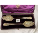 CASED PAIR OF LONDON SILVER BERRY SPOONS