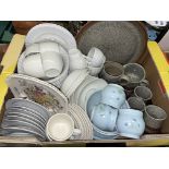 CARTON CONTAINING STUDIO POTTERY STONEWARE CUPS AND TRAY,