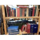 TWO SHELVES OF BOOKS INCLUDING THE OXFORD LIBRARY, CHARLES DICKENS AND ASSORTED NOVELS,