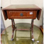 LEATHER TOPPED MAHOGANY SIDE TABLE AND A MINIATURE MAHOGANY SOFA TABLE