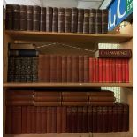 THREE SHELVES OF SETS OF BOOKS INCLUDING THE BRITISH ENCYCLOPEDIA, POPULAR HISTORY OF THE GREAT WAR,