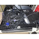 ASSORTED KEYBOARDS AND TOSHIBA DVD PLAYER, SPEAKERS, MONITOR,