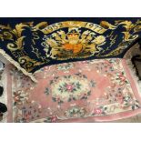 TWO CHINESE WASH WOOLLEN CARPETS - PINK AND BLUE