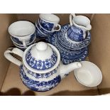 STEVENOGRAPH SILK OF COVENTRY AND A PART BLUE AND WHITE TEA SET