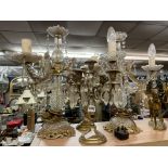 FOUR TABLE BRASS AND GLASS CHANDELIERS