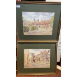 A PAIR OF PRINTS OF WATERCOLOURS AFTER KW BURTON -LORD LEYCESTER HOSPITAL AND VIEW OF THE CASTLE