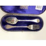 CASED MAPPIN BROTHERS LONDON SILVER SPOON AND FORK BY GEORGE ANGEL