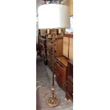 REGENCY STYLE GILDED FLUTED COLUMN TWIN LIGHT LAMP STANDARD AND SHADE