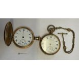 10CT GOLD FILLED CASED POCKET WATCH AND A GOLD PLATED HUNTER POCKET WATCH,