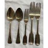 THREE SILVER FORKS AND TWO SILVER SPOONS A/F