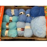 CARTON CONTAINING A LARGE QUANTITY OF BLUE WOOL