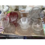 BOX OF GLASSWARE INCLUDING BOHEMIAN GLASS VASE, TWO COURT CRYSTAL CHAMPAGNE BUCKETS,