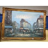 LARGE PARISIENNE SCENE OIL ON CANVAS IN A GILT FRAME,