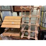 WOODEN OUTDOOR BIRD TRAY AND A BOTTLE RACK