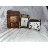 THREE CARRIAGE CLOCKS AND CARRIAGE CLOCK CASE