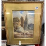 WATERCOLOUR LANDSCAPE IN GILT FRAME OF A WOODLAND SCENE F/G