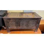 18TH CENTURY THREE PANEL CARVED COFFER