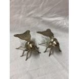 PAIR OF UNMARKED GODINGER BEE STYLE EPNS AND GLASS SALT AND PEPPER CELLARS