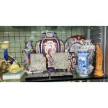 SELECTION OF ORIENTALWARE INCLUDING LARGE HEXAGONAL FORMED VASE AND COVER, MAJOLICA STYLE FISH,