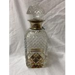 SILVER COLLARED SQUARE SECTION CUT GLASS DECANTER