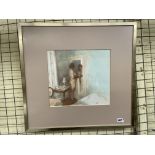 PRINT BY BERNARD DUNSTON LIMITED EDITION 130/250 FEMALE NUDE IN A BEDROOM F/G 31 X 34CM APPROX
