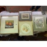 LIMITED EDITION PRINT 116/150 STILL LIFE OF APPLES ON A PLATE AND A WATERCOLOUR OF PEARS BY S.