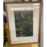 SIGNED LITHOGRAPHIC PRINT STUART CURRY '73 IN LIGHT OAK FRAME