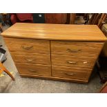 TEAK WOOD EFFECT SIX DRAWER LONG CHEST