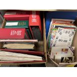 BOX OF STAMP ALBUMS AND COVERS AND RELATED PHILATELY ITEMS