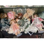 PORCELAIN HEADED DOLLS AND PLUSH TEDDY BEARS