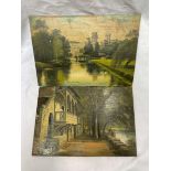 TWO OIL PAINTINGS ON PANELS OF WARWICK CASTLE AND GUYS CLIFFE/SAXON MILL BY WILLIS PRYCE (UNFRAMED)