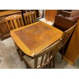 OAK BULBOUS LEG DRAWER LEAF TABLE AND FOUR DINING CHAIRS