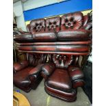 RED OXBLOOD LEATHER THREE PIECE SUITE