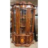 REPRODUCTION SERPENTINE GLAZED MARQUETRY VITRINE CABINET