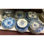 19TH CENTURY RILEY'S SEMI CHINA BLUE AND WHITE DINNER SERVICE WITH ARMORIAL CRESTING FROM MASONIC