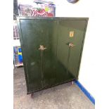 INDUSTRIAL GREEN ENAMEL CERTIFIED FIREPROOF TWO DOOR CUPBOARD WITH KEYS