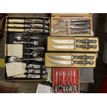 PLATED CUTLERY SET AND TWO BOXES OF DONALD RUSSELL KNIVES AND FORKS