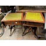 LEATHER TOPPED MAHOGANY SIDE TABLE AND A MINIATURE MAHOGANY SOFA TABLE