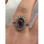 9CT GOLD AMETHYST CABOCHON AND CZ RING (AMETHYST A/F) 2.