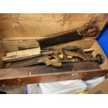OBLONG BOX OF CARPENTRY TOOLS, PLANES,