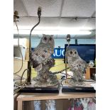 TWO RESIN CAPODIMONTE/FLORENCE OWL FIGURE LAMPS