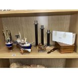 WOODEN MODEL OF A LIFEBOAT, FISHING TRAWLER, CARVED BOX,