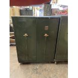 INDUSTRIAL GREEN ENAMEL CERTIFIED FIREPROOF TWO DOOR CUPBOARD WITH KEYS