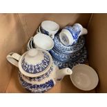 BOX OF HOLLY PATTERNED BLUE AND WHITE WARES