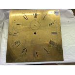 BRASS SQUARE LONG CASE CLOCK DIAL PLATE WITH ARABIC AND ROMAN NUMERALS