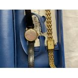 BOXED LADIES ROTARY GOLD PLATED WRIST WATCH AND ONE OTHER ON LEATHER STRAP